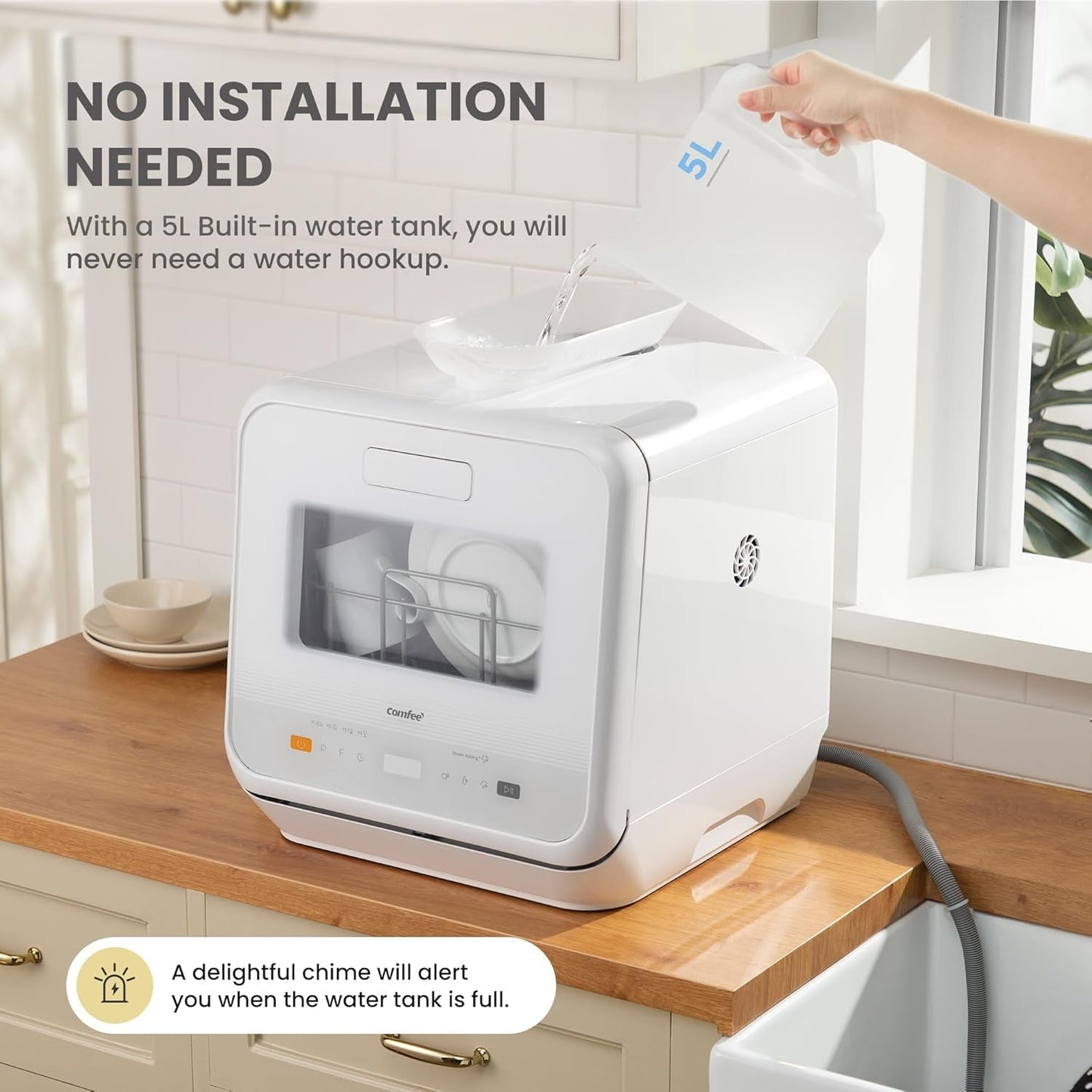 COMFEE’ Mini Table Top Dishwasher – 6+3 Programs, Steam Wash, Baby Care & Fruit Wash, Portable, No Plumbing