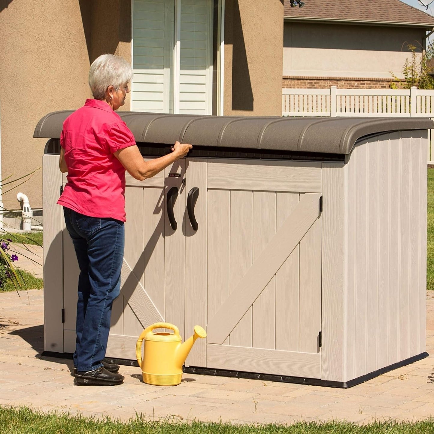 6 × 3.5 Ft Heavy-Duty Horizontal Outdoor Storage Shed – Desert Sand/White